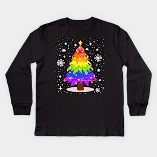 LGBT Flag Christmas Tree Gay Pride Rainbow Kids Long Sleeve T-Shirt